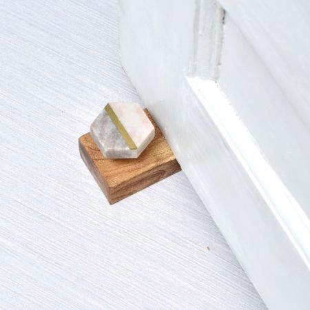 Hexagon Shaped White & Gray Stone Wooden Door Stopper